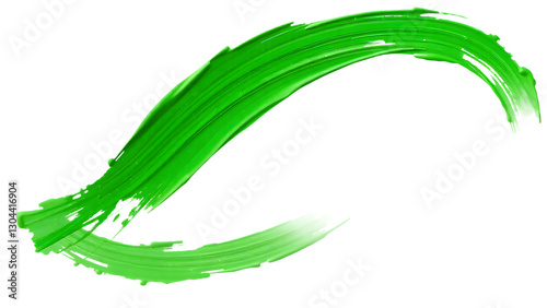 Green paint brush stroke isolated on white or transparent png background.