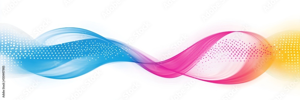 Fototapeta premium Abstract Blue, Pink, and Yellow Wave Pattern on White Background. Flowing Colorful Dynamic Stripes.
