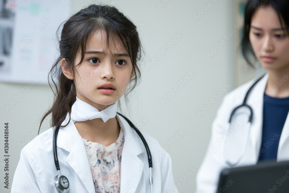 Patient consulting a doctor due to neck pain caused by prolonged computer use Patient consulting a doctor due to neck pain caused by prolonged computer use