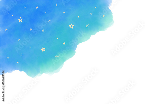 温かみのある星と水彩背景の素材　ブルー