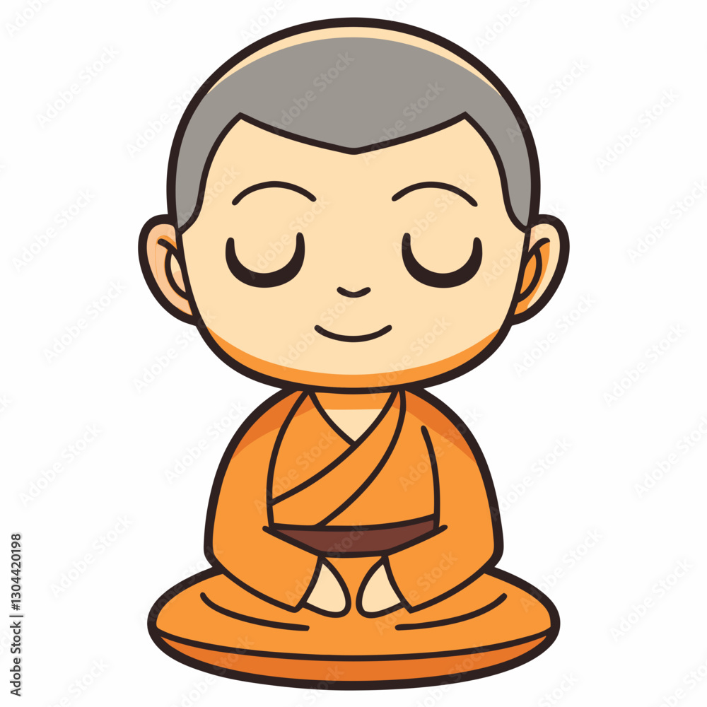 Meditating Cartoon Monk with a Peaceful Expression on a Cushion – Perfect for Banners, Billboards, and Spiritual Branding Meditating Cartoon Monk with a Peaceful Expression on a Cushion – Perfect for Banners, Billboards, and Spiritual Branding