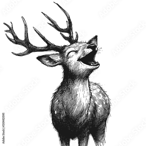 Deer laugh line art drawing ink sketch vector hand drawn illustration background the sound of joy exploring animal laughter