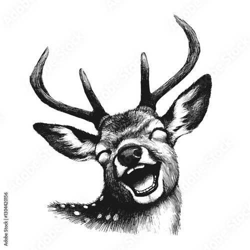Deer laugh line art drawing ink sketch vector hand drawn illustration background hilarity in the habitat animals that laugh