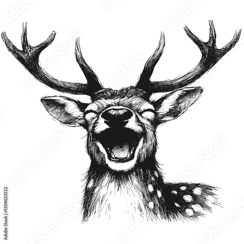 Deer laugh line art drawing ink sketch vector hand drawn illustration background laughing beasts humor in the animal kingdom