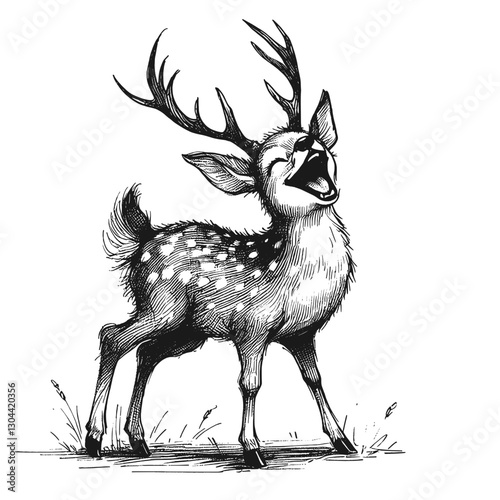 Deer laugh line art drawing ink sketch vector hand drawn illustration background giggles in the wild when animals crack up