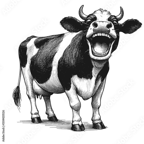 Cow laugh line art drawing ink sketch vector hand drawn illustration background chuckles and howls science of animal joy