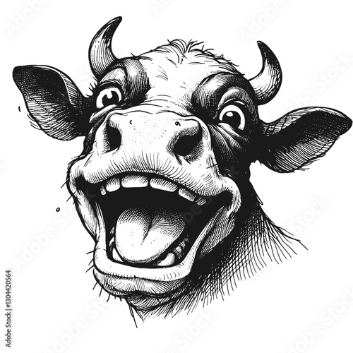 Cow laugh line art drawing ink sketch vector hand drawn illustration background the funny side of nature animals who laugh