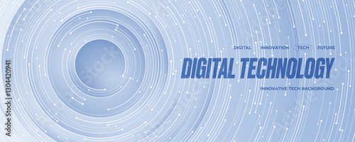 White technology background with circle thin line elements. Elegant circuit board with text place. Abstract futuristic banner for tech presentation or web page. Digital vector illustration.