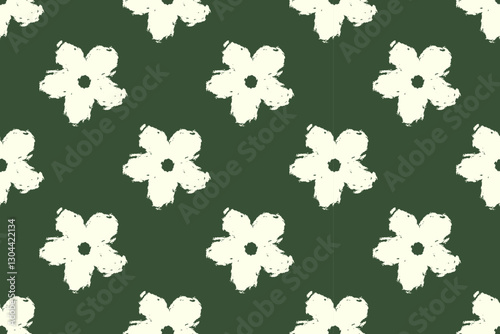 seamless pattern with white flowers on green background.