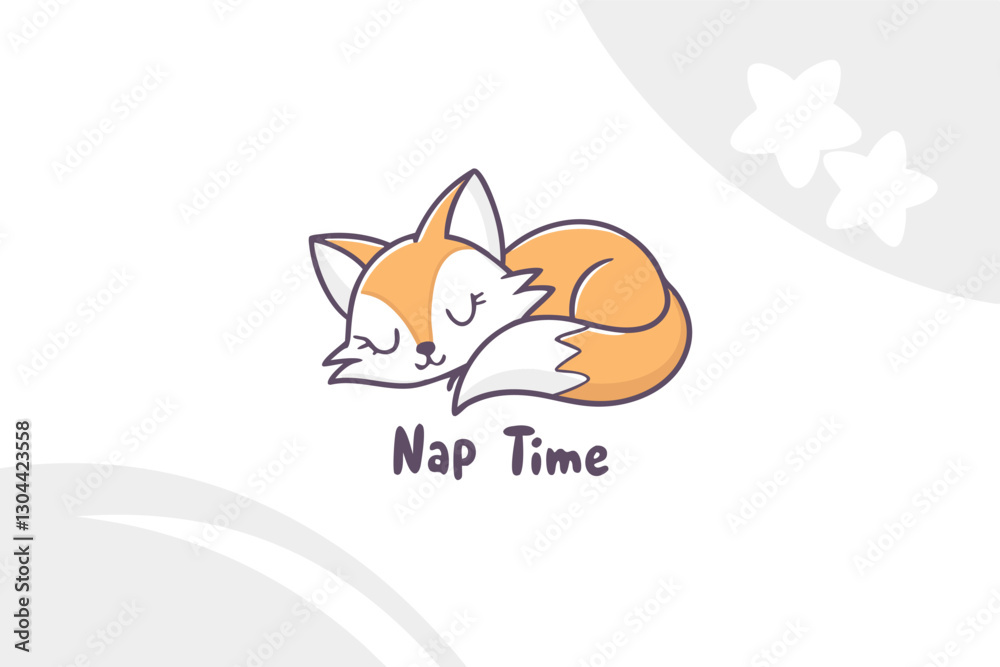 Obraz premium Cute fox illustration napping on a fluffy cloud with playful typography emphasizing a cheerful nap time theme