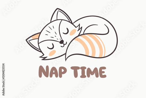 Cute fox illustration napping on a fluffy cloud with playful typography emphasizing a cheerful nap time theme