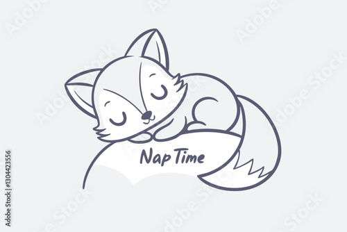 Cute fox illustration napping on a fluffy cloud with playful typography emphasizing a cheerful nap time theme