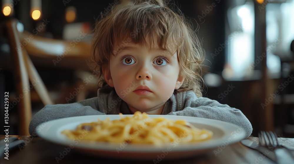 sad child sitting at the table, looking at a plate full of food sad child sitting at the table, looking at a plate full of food