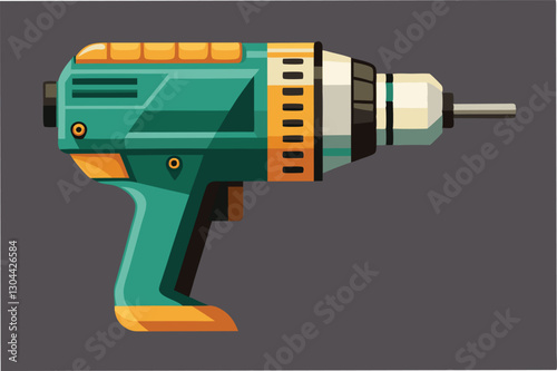 Vector illustration of a modern electric drill highlighting its features in a simple design on a dark background