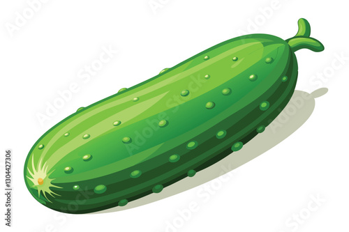 Realistic vector illustration of a fresh green cucumber resting on a white background with a soft shadow highlighting its shape and texture