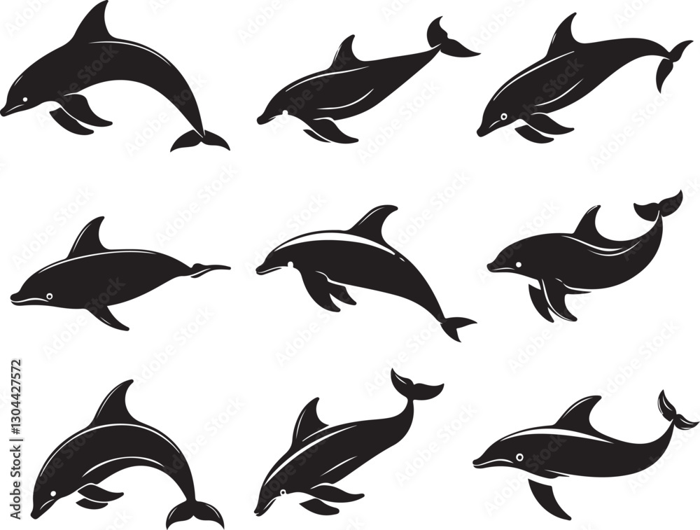 Naklejka premium Dolphin Silhouette Vector Clipart Pack