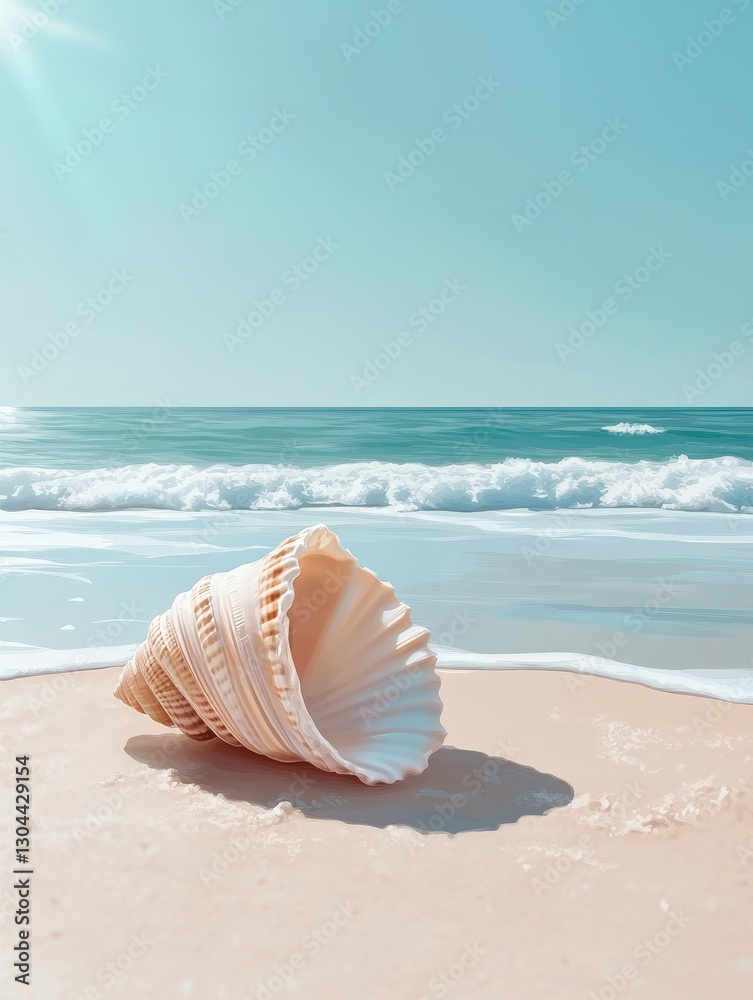 Beautiful seashell resting on a sandy beach by the ocean Beautiful seashell resting on a sandy beach by the ocean