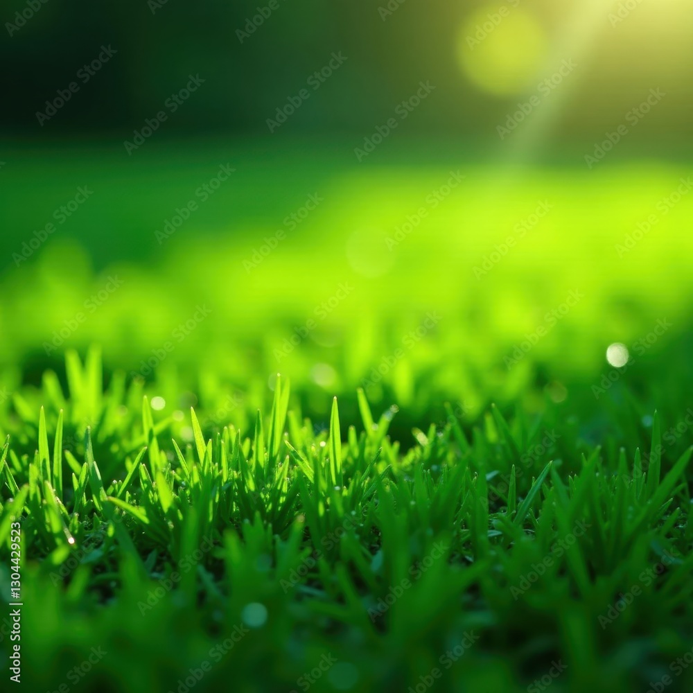 Fototapeta premium Lush, emerald green grass, glistening with dew , outdoor, refreshing, nature