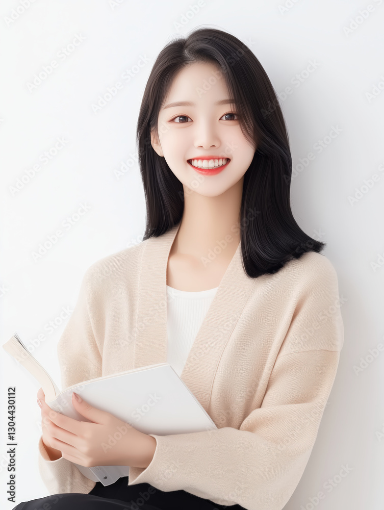 Smiling Korean Woman Reading a Book Smiling Korean Woman Reading a Book