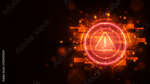 Digital hud technology with line hexagon with banary code. Cyber attact hacking concept. Adstract red light background.
