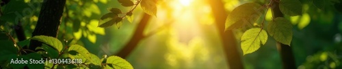 Golden sunlight streams through lush green canopy, creating ethereal glow , natural, dark, illumination