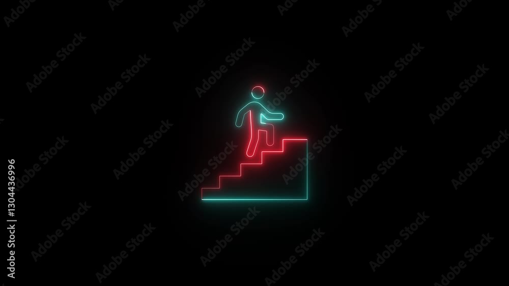 Glowing Man with stairs icon animation. Job promotion icon, Career growth development concept. Glowing Man with stairs icon animation. Job promotion icon, Career growth development concept.