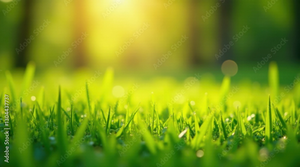 Obraz premium Golden Sunlight Illuminates Vibrant Green Blades of Grass in a Lush Meadow
