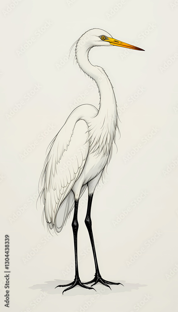 Fototapeta premium graceful Great Egret bird on white background