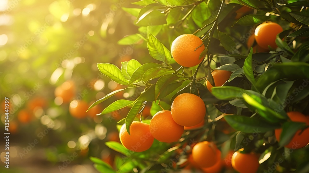 Sunlit Oranges Growing in Orchard Sunlit Oranges Growing in Orchard