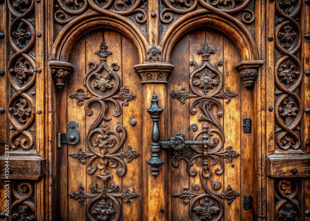 Ancient Wooden Church Door, Rustic Weathered Entrance, Historical Architecture Detail Ancient Wooden Church Door, Rustic Weathered Entrance, Historical Architecture Detail