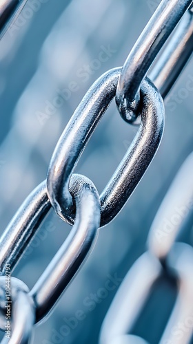 A close-up of a metallic chain link with a shiny surface, emphasizing its strength and connection.