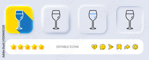 Wine glass line icon. Neumorphic, Flat shadow, 3d buttons. Bordeaux glass sign. Line wine glass icon. Social media icons. Vector