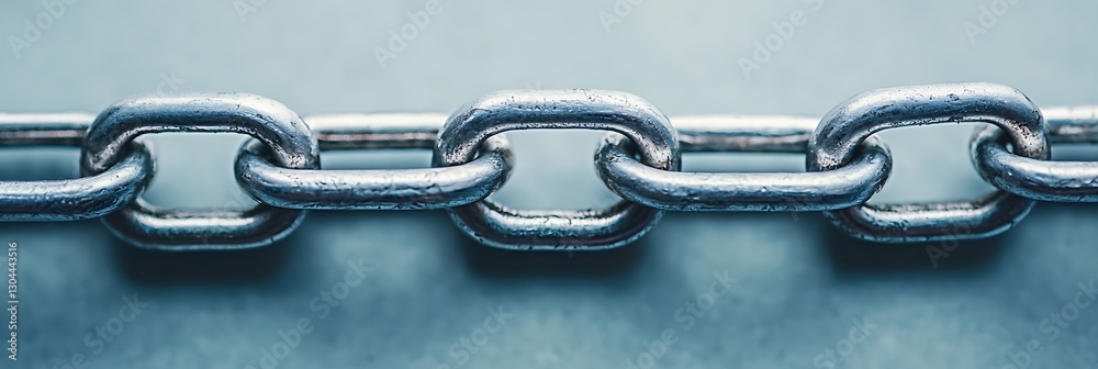 A close-up view of shiny metal chain links connected together, showcasing their strength and durability against a smooth background. A close-up view of shiny metal chain links connected together, showcasing their strength and durability against a smooth background.