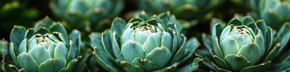 Close Up of Fresh Artichoke Plants Growing in a Field, Vibrant Green Leaves and Textures Close Up of Fresh Artichoke Plants Growing in a Field, Vibrant Green Leaves and Textures