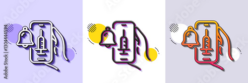 Vaccine announcement line icon. Halftone dotted pattern. Gradient icon with grain shadow. Vaccination phone app sign. Smartphone bell symbol. Line vaccine announcement icon. Various designs. Vector