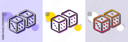 Dice line icon. Halftone dotted pattern. Gradient icon with grain shadow. Board game cube sign. Casino gambling symbol. Line dice icon. Various designs. Vector