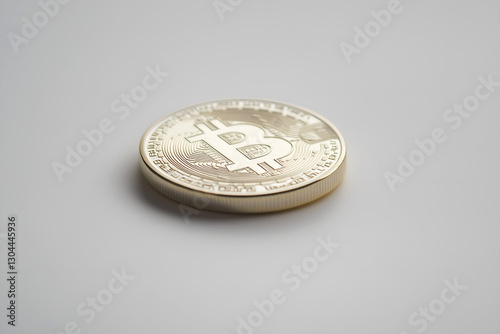 Golden Bitcoin Coin on Gray Background, Symbolizing Cryptocurrency Investment, Digital Finance, and Blockchain Technology