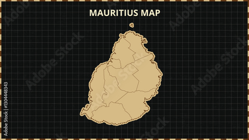 A Map highlighting Mauritius Map, Mauritius modern map with Gold and Black Color Hi detailed Vector, geographical borders, Mauritius Map Vector Illustration