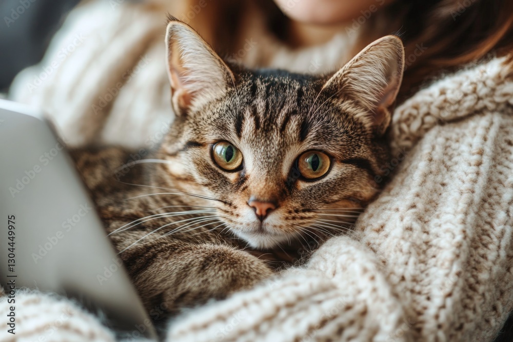 Cozy afternoon with a tabby cat and a person reading, enjoying warmth indoors Cozy afternoon with a tabby cat and a person reading, enjoying warmth indoors