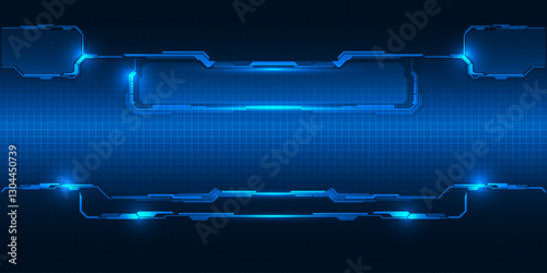 Vector illustration of digital horizontal empty space with digital glowing element grid line and circuit for advertising and game artwork background.