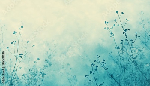 Delicate Blue Watercolor Background, Soft And Ethereal With Sketched Branches And Gentle Light