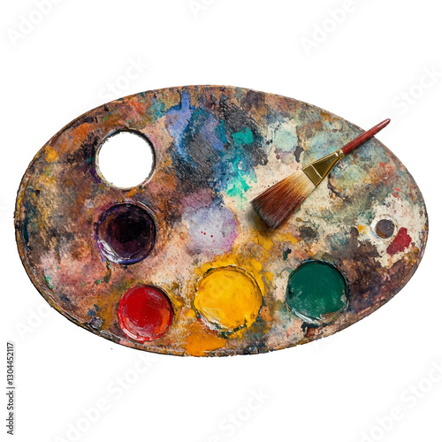 Watercolor paint palette and brushes isolated on a white background