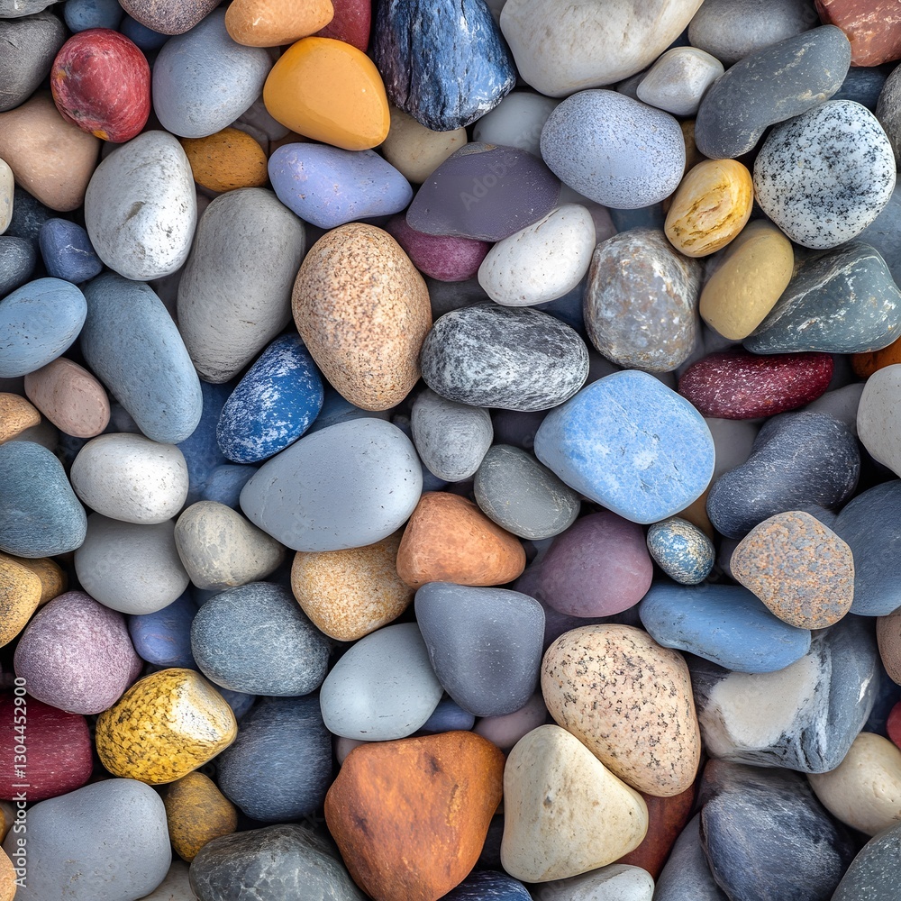 Colorful pebbles arranged on the ground in natural patterns