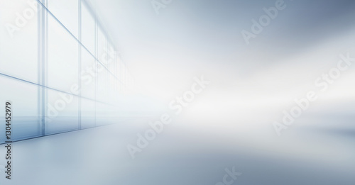 Abstract blue background, gray blurred office panoramic banner with copy space