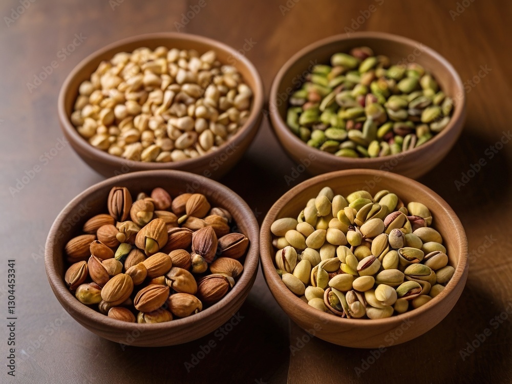 Assorted Nuts in Wooden Bowls – A Healthy Snack Selection Assorted Nuts in Wooden Bowls – A Healthy Snack Selection
