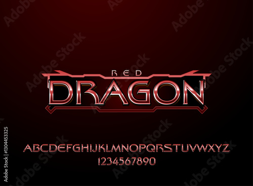 fantasy glossy chrome red dragon with futuristic frame text effect