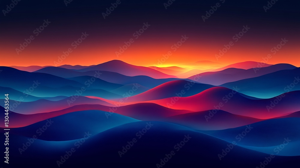Vibrant sunset illuminates rolling hills dramatic blue red hues. AI Generated Vibrant sunset illuminates rolling hills dramatic blue red hues. AI Generated