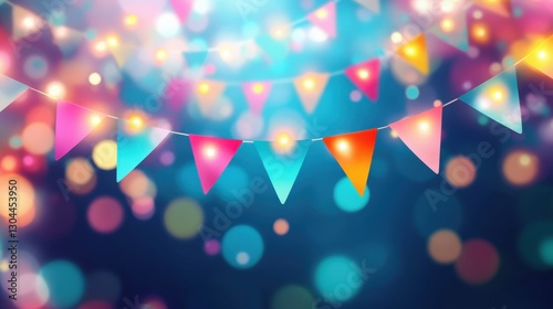 abstract background with festive garlands and colorful flags, vibrant design, soft textures, minimalistic layout, modern festive style, bright tones, artistic finish