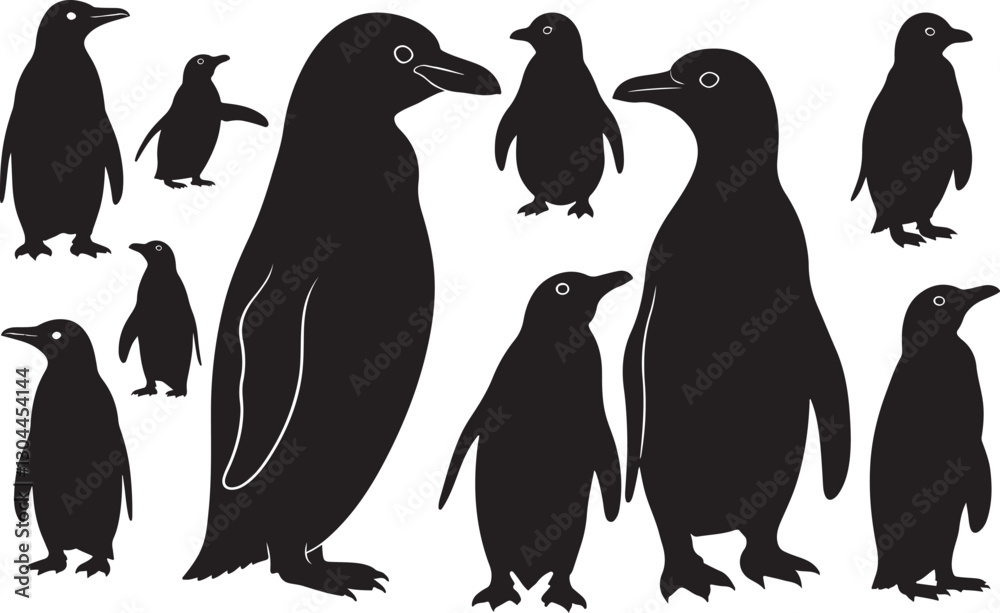 Fototapeta premium Penguin Silhouette Vector Set