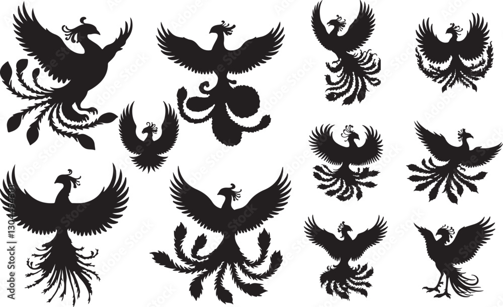Fototapeta premium Phoenix Silhouette on White Background